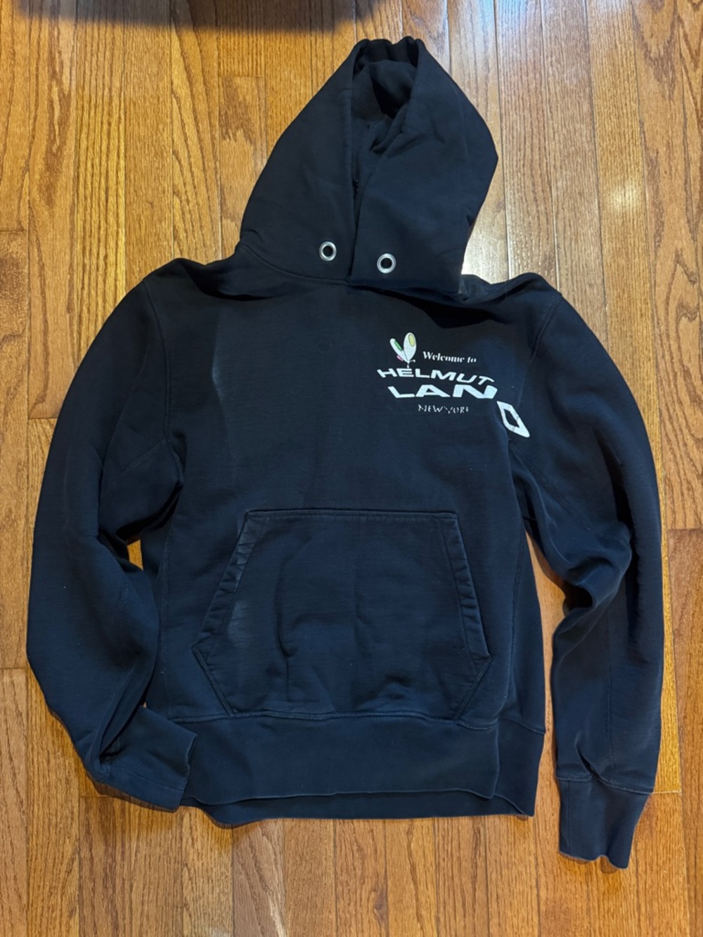 Helmut Lang Black Zip-Up Hoodie with White Logo Accent